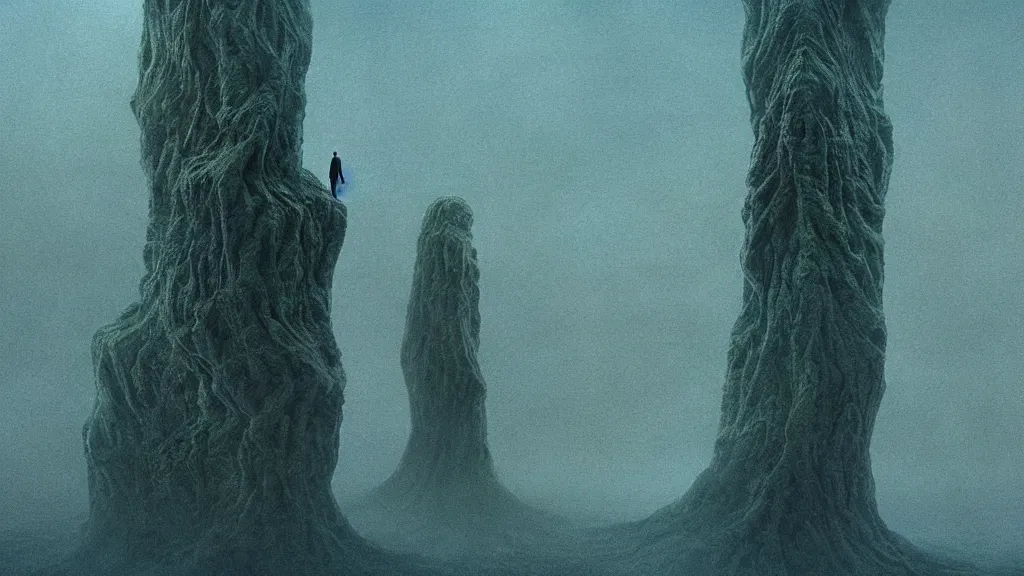 Image similar to acrophobia, film still from the movie directed by denis villeneuve and david cronenberg with art direction by zdzisław beksinski and dr. seuss