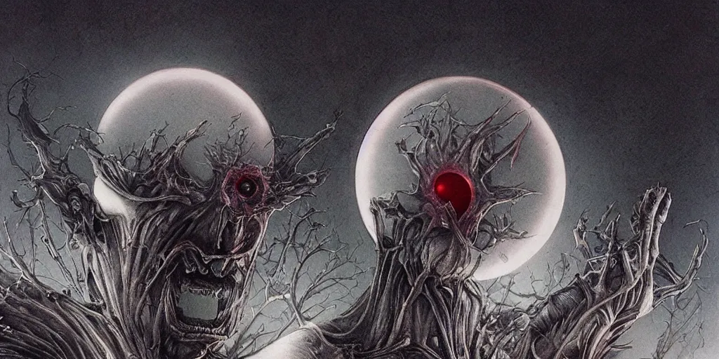 Image similar to the eclipse from berserk, creepy, melting, since, horror, art by wayne barlowe, giger, artgerm