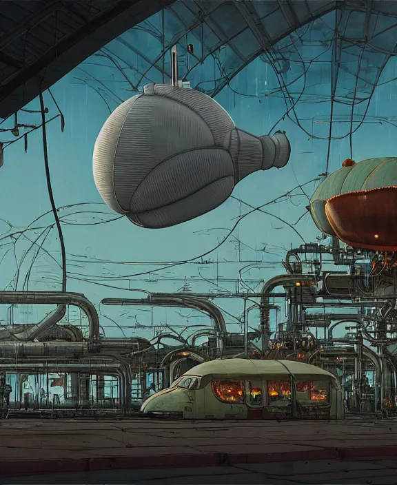 Image similar to simplicity, inflated industrial plant made from isopod lobster octopus, in the style of spaceship, overgrown with orchids, partly cloudy, somber, dramatic lighting, by geof darrow, bill sienkiewicz, dan mumford, yusuke murata, makoto shinkai, ross tran, cinematic, unreal engine, cel shaded, featured on artstation, pixiv