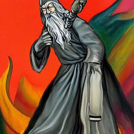 Image similar to gandalf as art deco, painting