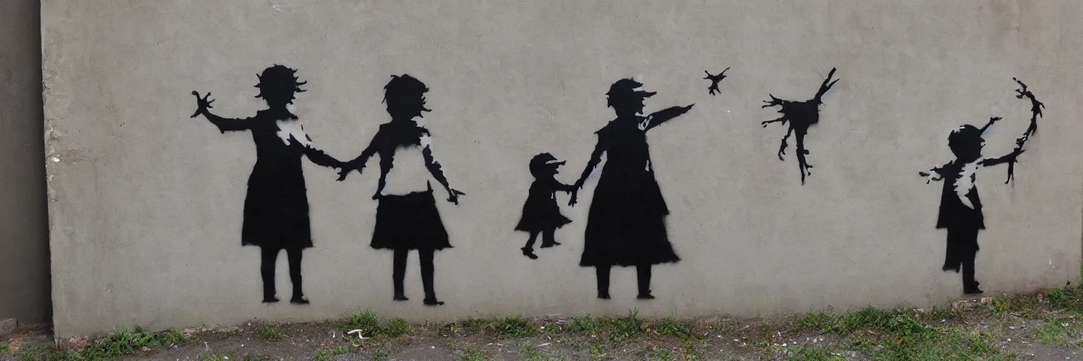 Prompt: a completely original wall mural by banksy