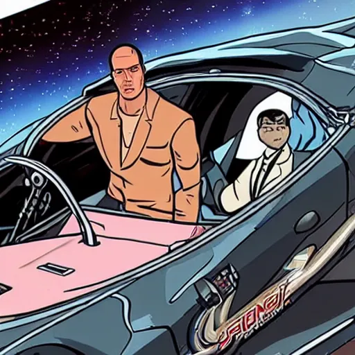 Prompt: archer from archer in space driving a cadillac