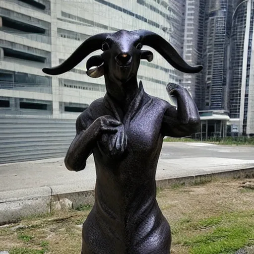 Image similar to goat statue, cyberpunk