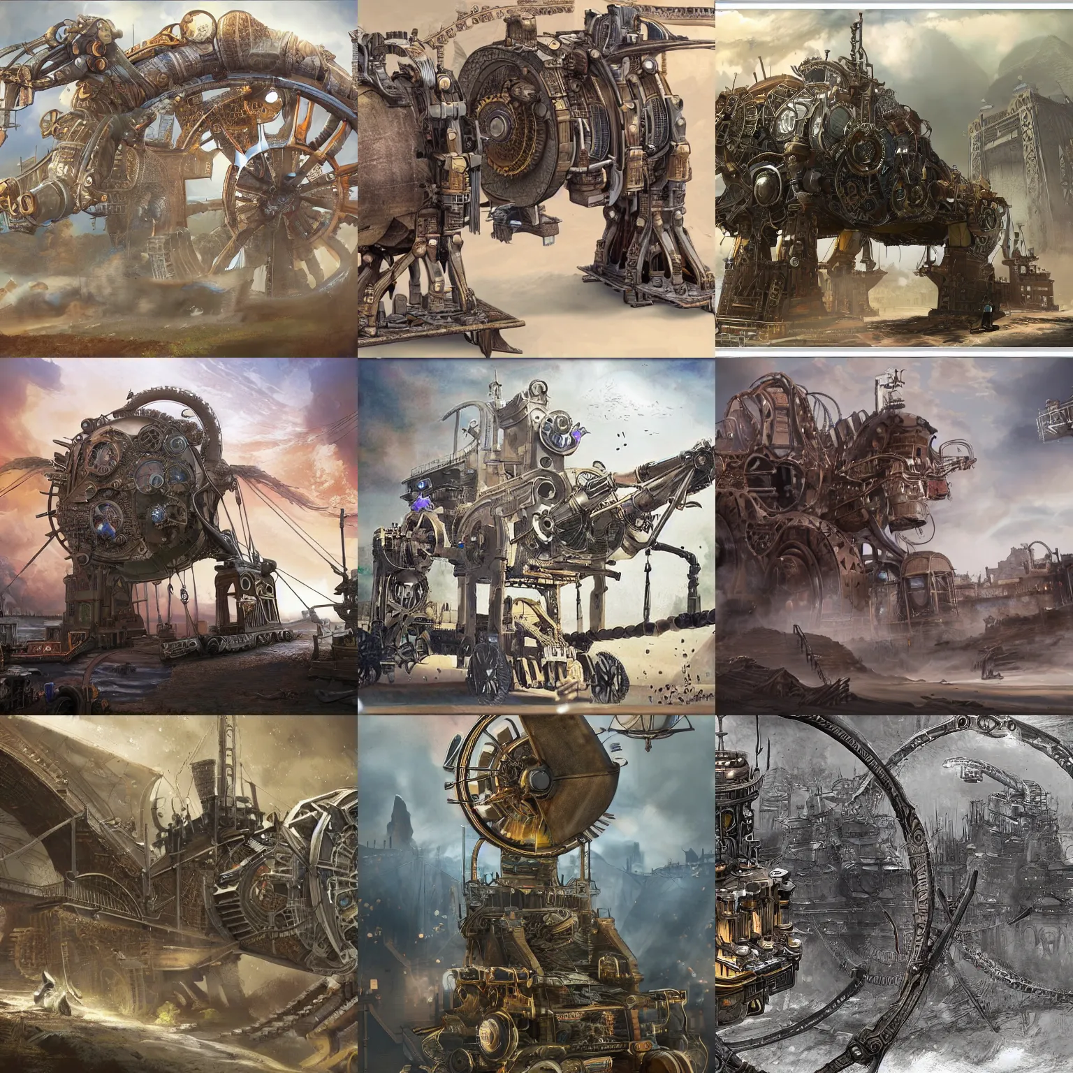 Prompt: enormous steampunk machine, epic, 4k, concept art, detailed