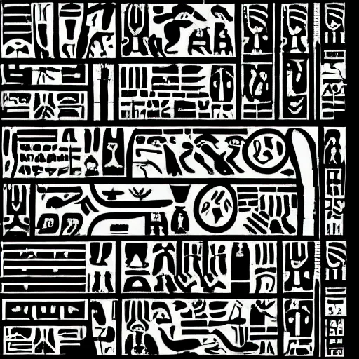 Image similar to black and white alien hieroglyphs, very contrasted