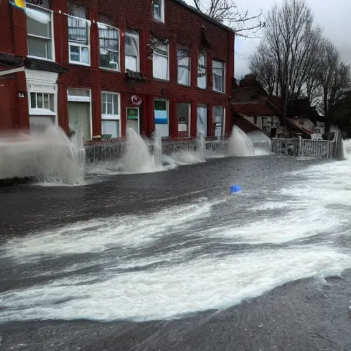 Prompt: picture of milk, milk flood, picture of milky waves of milk flooding through the town