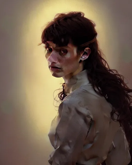 Prompt: portrait of a welsh teenage girl with brown hair, glowing skin, delicate features, amelie poulain, fantasy, intricate, elegant, dress shirt, highly detailed, digital painting, artstation, concept art, smooth, sharp focus, illustration, art by Krenz Cushart and Artem Demura and alphonse mucha