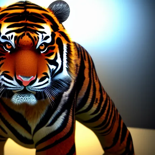 Image similar to anthro tiger in a black suit, ultra detail, ultra realistic, unreal engine, 8 k