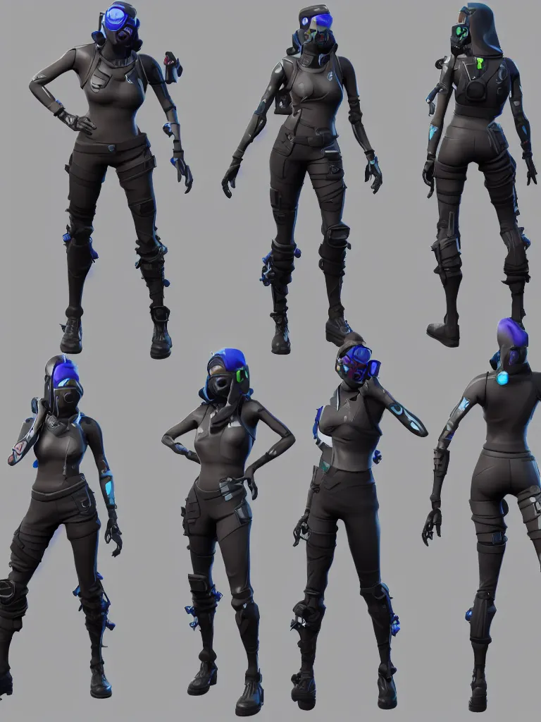 Image similar to fortnite skin models cyberpunk style concept art skin model, 3d models