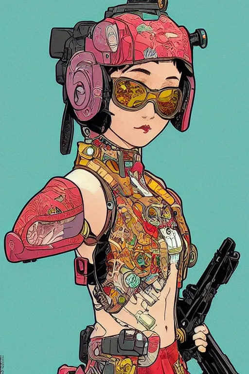 Image similar to beautiful cyborg police portrait girl female illustration detailed patterns art of thai traditional dress, pop art, splash painting, art by geof darrow, ashley wood, alphonse mucha, makoto shinkai