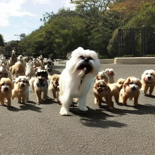 Prompt: shi tzu leading an army of dogs