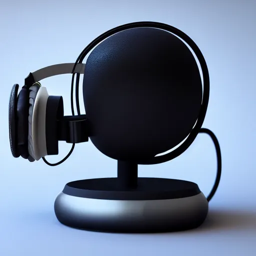 Image similar to headphone stand, futuristic, techno, cyberpunk, product design, render, concept