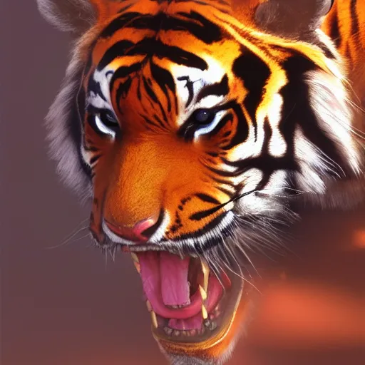 Image similar to A close up shot of a tiger, ultra high detailed, oil painting, Greg Rutkowski, Charlie Bowater, Yuumei, Yanjun Cheng, unreal 5, DAZ, hyperrealistic, octane render, RPG portrait, dynamic lighting, fantasy art, beautiful