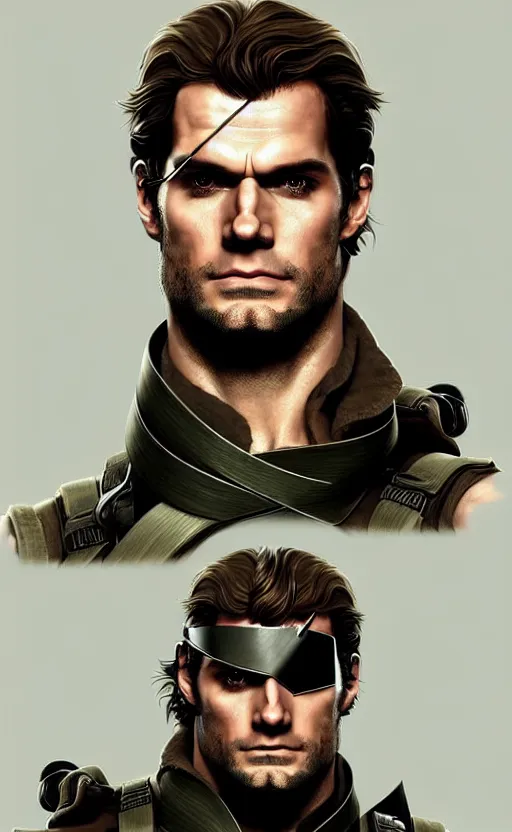 Prompt: portrait of henry cavill as solid snake, eye patch, metal gear solid, upper body,, henry cavill!!!, fantasy, intricate, elegant, highly detailed, digital painting, artstation, concept art, smooth, sharp focus, illustration, art by artgerm and greg rutkowski and alphonse mucha