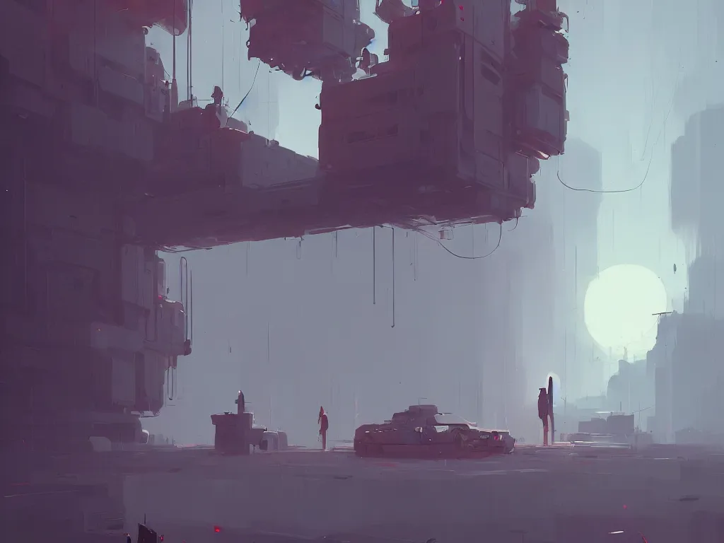 Image similar to there is life inside the giant machine by atey ghailan, ismail inceoglu, michal lisowski, artstation, volumetric light, dystopian