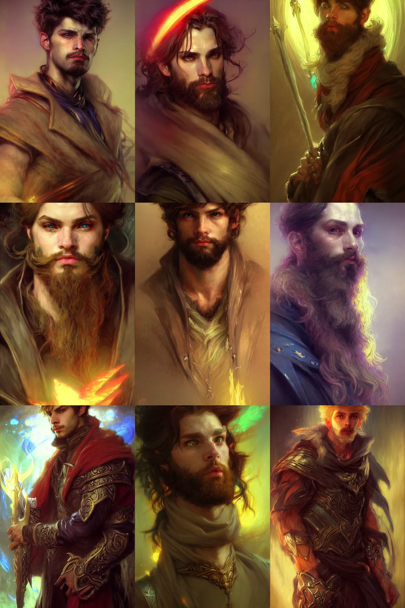 Prompt: realistic portrait beautiful concept art of a male wizard league of legend character, created by gaston bussiere and john everett millais, high detailed, smooth draw, synthwave neon retro, intricate, soft light, soft mood, trending on artstation