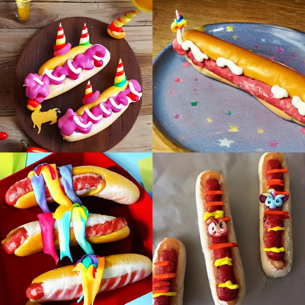 Prompt: Unicorn hotdog