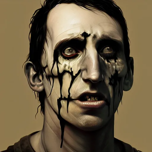 Image similar to young trent reznor as a zombie, 7 days to die zombie, realistic proportions, fine art, award winning, intricate, elegant, sharp focus, cinematic lighting, digital painting, 8 k concept art, art by brom, art by guweiz and z. w. gu, art by michael hussar, 8 k