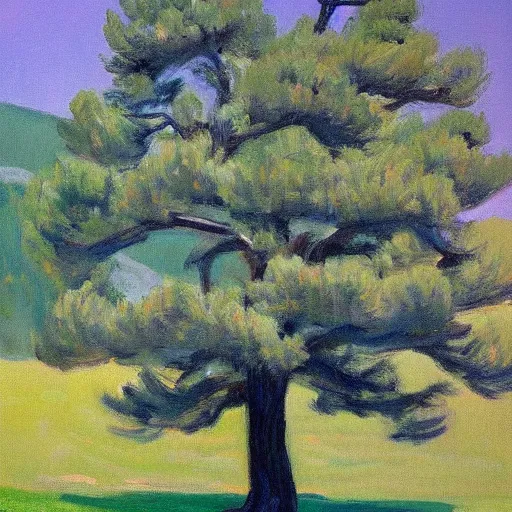 Prompt: a beautiful painting of a sequioia tree in the middle of yosemite valley in the style of edward hopper