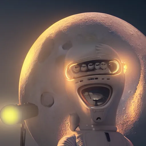 Image similar to moon man from the music video of the song saint pepsi - enjoy yourself!!, detailed, 8 k, hd, sharp focus, octane render, volumetric light