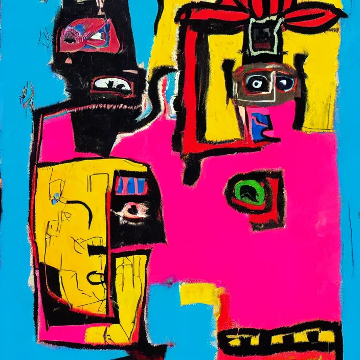 Image similar to abstract portrait of a knight in pink, geometric, by basquiat