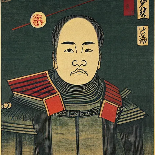 Prompt: Masterchief, woodblock portrait by Utagawa Kuniyoshi