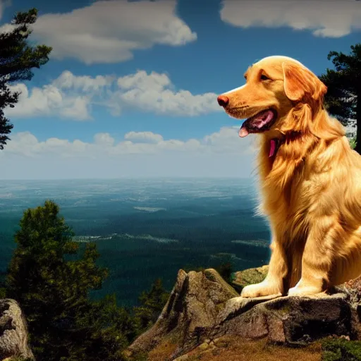 Prompt: a golden retriever standing on top of a mountain, microsoft paint art, unprofessional, mediocre