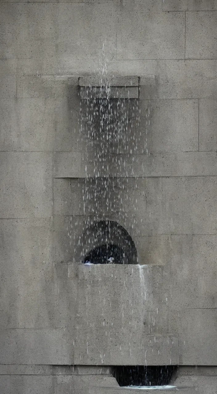 Prompt: a stream of water entering a concrete fountain and ejecting a coin, in the style of the Goetheanum, architectural photograph , isometric, kidneys, veins, marble texture , 8k