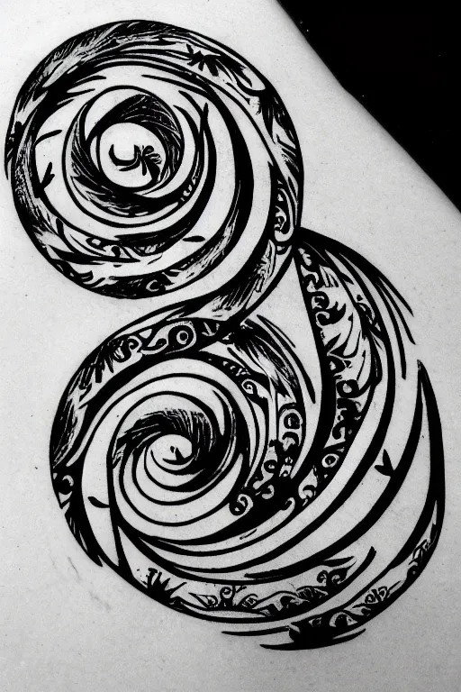 Prompt: a simple tattoo design of birds flying in spirals, black ink, logo