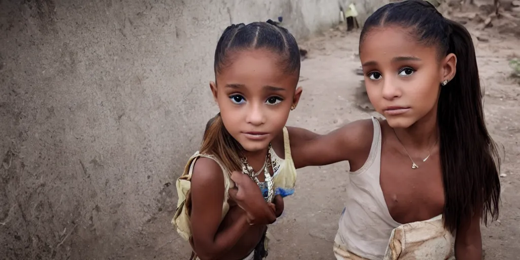 Image similar to ariana grande as a starving child in africa 4k