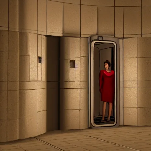 Image similar to cryogenics chamber concept with woman inside. maya, 3 ds max, photoshop, vray, sky - fi, concept art, matte painting, unreal engine