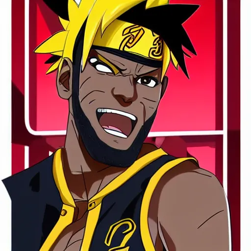 Image similar to Lebron James cosplay as Naruto, detailed digital art