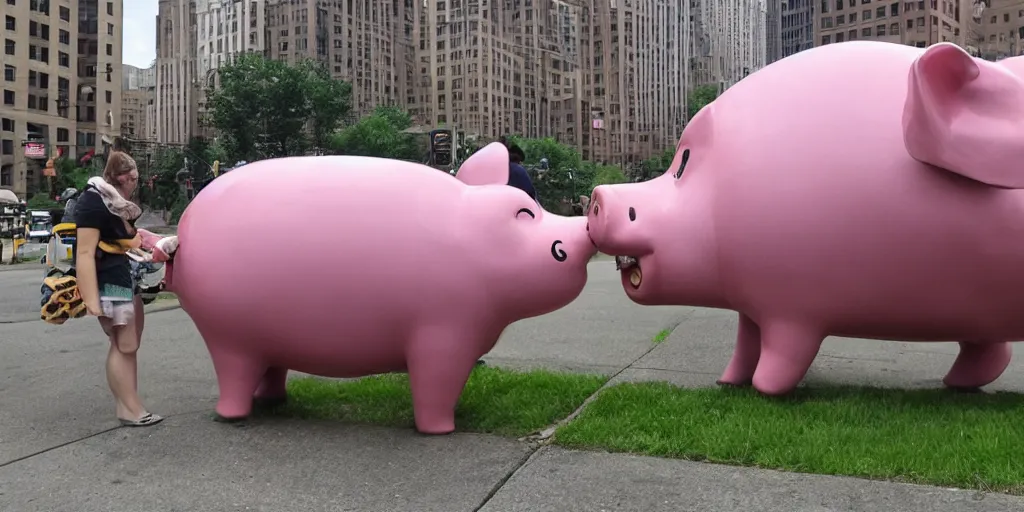 Image similar to giant mechanical piggy attacks pittsburgh