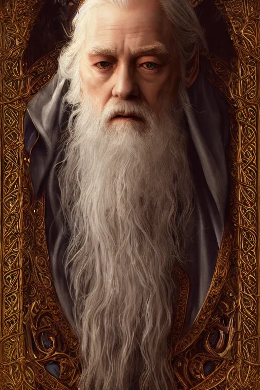 Image similar to Albus Dumbledore, diffuse lighting, fantasy, intricate, elegant, highly detailed, lifelike, photorealistic, digital painting, artstation, illustration, concept art, smooth, sharp focus, art by John Collier and Albert Aublet and Krenz Cushart and Artem Demura and Alphonse Mucha