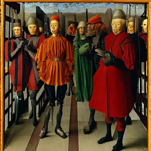 Prompt: cyborgs by jan van eyck