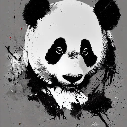 Prompt: portrait of a panda in the style of yoji shinkawa and ashley wood, splatters, halftone textures, detailed