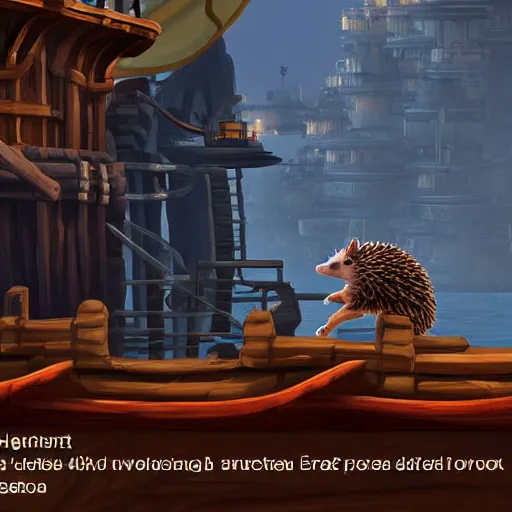 Prompt: hedgehog on a ship in seqa of thieves, screenshot, epic