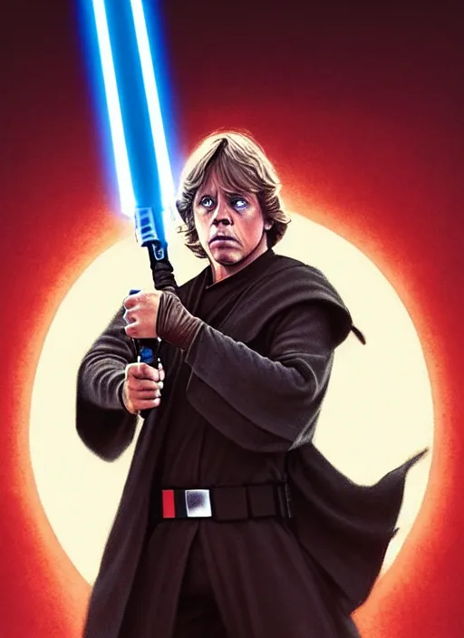 Image similar to Luke Skywalker using a baseball bat instead of a Lightsaber in star wars, highly detailed, digital painting, artstation, concept art, sharp focus, illustration, cinematic lighting, art by artgerm and greg rutkowski and alphonse mucha diffuse lighting, fantasy, intricate, elegant, highly detailed, lifelike, photorealistic, digital painting, artstation, illustration, concept art, smooth, sharp focus, art by John Collier and Albert Aublet and Krenz Cushart and Artem Demura and Alphonse Mucha