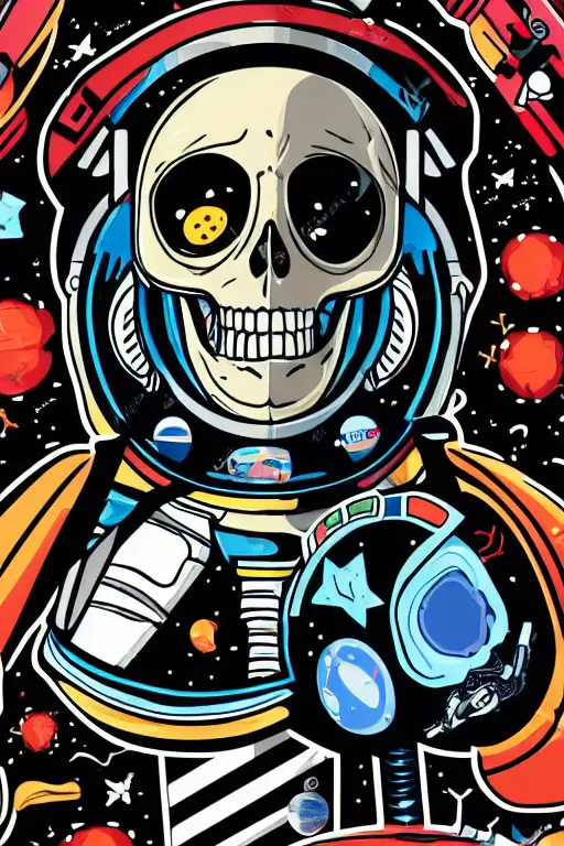 Image similar to A portrait of a skeleton as an astronaut in space, sticker, colorful, illustration, highly detailed, smooth and clean vector curves, no jagged lines, vector art, smooth