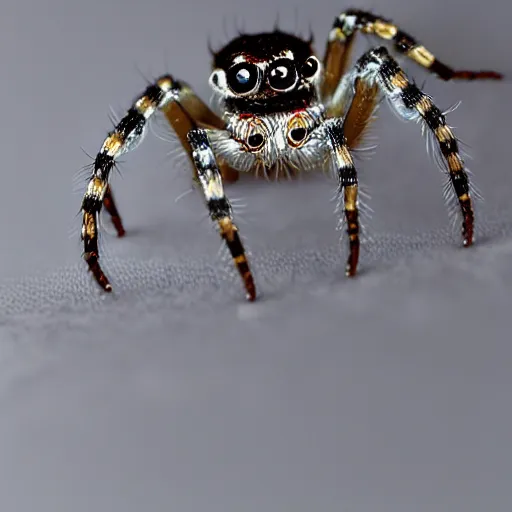 Image similar to cyborg jumping spider, mechanical legs