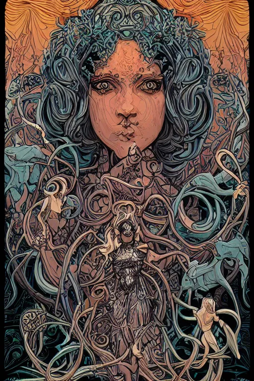 Image similar to Hecate by James Jean and dan Mumford and strongstufftom