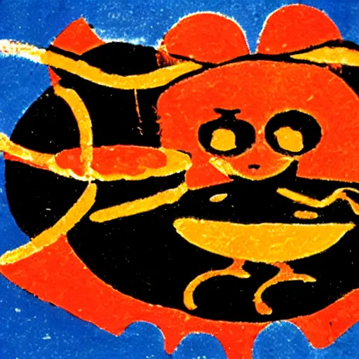 Prompt: a logo of a pizzeria with a cute angelical demon by joan miro
