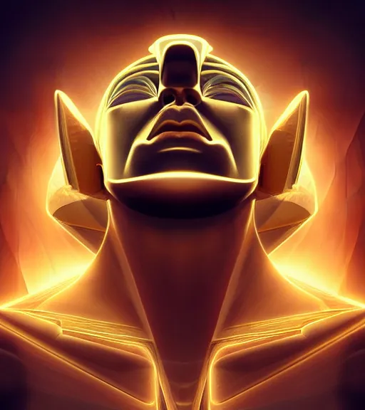 Image similar to symmetry!! egyptian god of technology, solid cube of light, hard edges, product render retro - futuristic poster scifi, lasers and neon circuits, beautiful brown skin god egyptian god, intricate, elegant, highly detailed, digital painting, artstation, concept art, smooth, sharp focus, illustration, dreamlike, art by artgerm