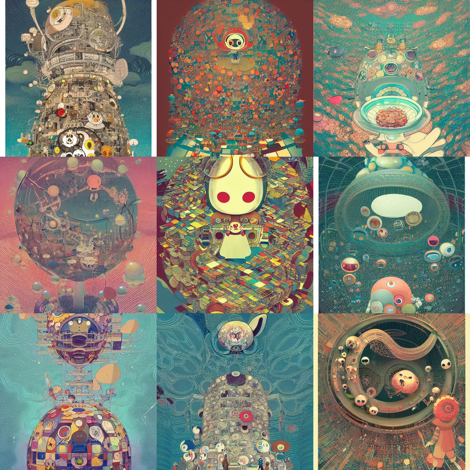Prompt: storybook illustration, futuristic engineering, neoplasticism, pop surrealism, detailed by takashi murakami victo ngai, behance contest winner, featured on pixiv, serial art