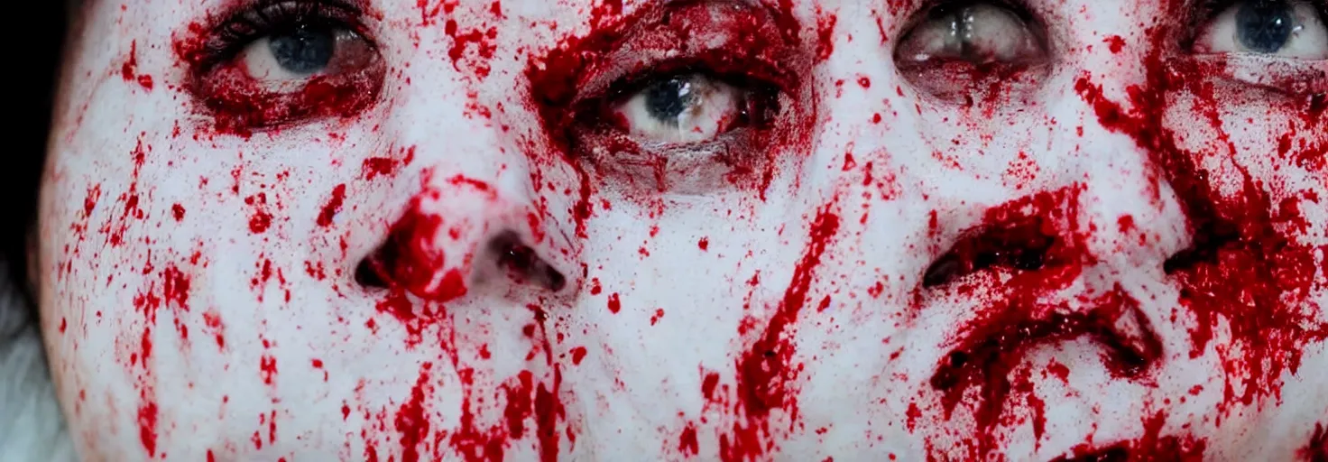 Prompt: close up of a dead woman's face covered in blood