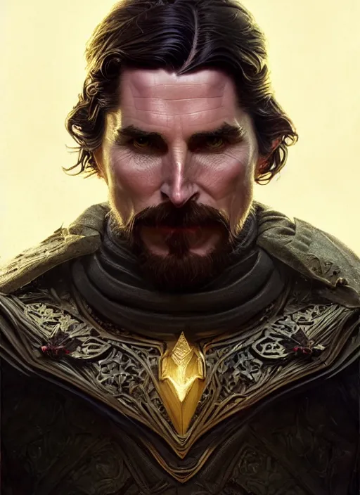 Image similar to christian bale as oscar diggs, intricate, d & d, wizard, powerful, fantasy, art nouveau, digital painting, trending on artstation, sharp focus, wide shot, illustration, global illumination, ray tracing, art by artgerm and greg rutkowski and ruan jia