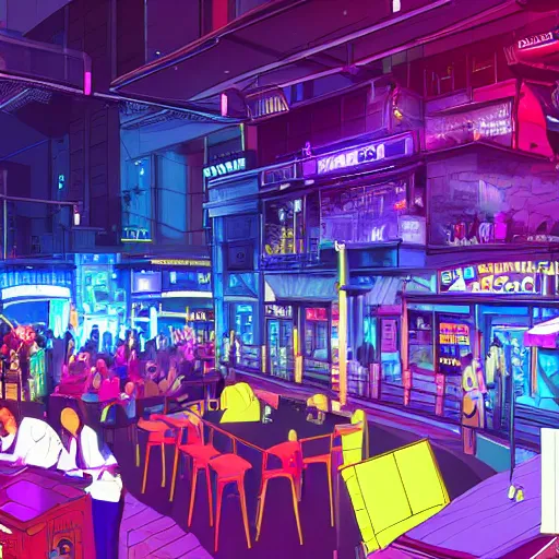 Prompt: a vibrant nightlife scene from'the very pulse of the machine'by polygon pictures, highly detailed, cel - shaded, digitally enhanced.