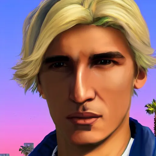 Image similar to closeup of handsome gigachad XQC as a GTA character in a loading screen