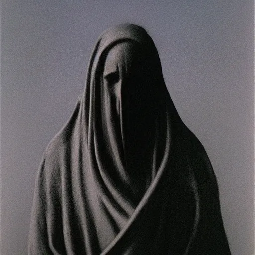 Image similar to priest by Zdzisław Beksiński, oil on canvas