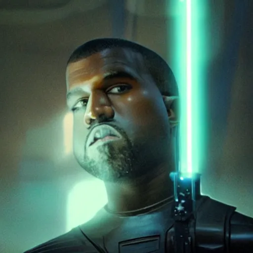 Prompt: Movie still of Kanye West as a jedi in Star Wars, splash art, cinematic lighting, dramatic, octane render, long lens, shallow depth of field, bokeh, anamorphic lens flare, 8k, hyper detailed, 35mm film grain